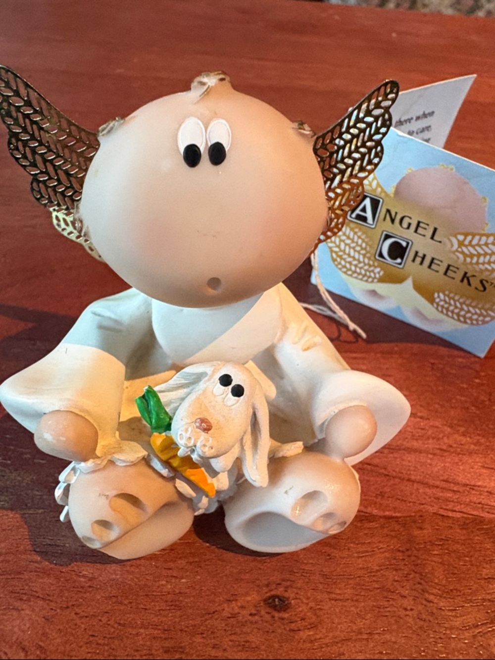 Kirk’s 2001 Russ Berrie Angel Cheeks Figurine Angel with White Bunny 27610 w/Tag